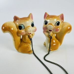 Chipmunk Squirrel Chained Ceramic Figurines UCAGCO VTG Kitsch 2 1/4 Inch Japan